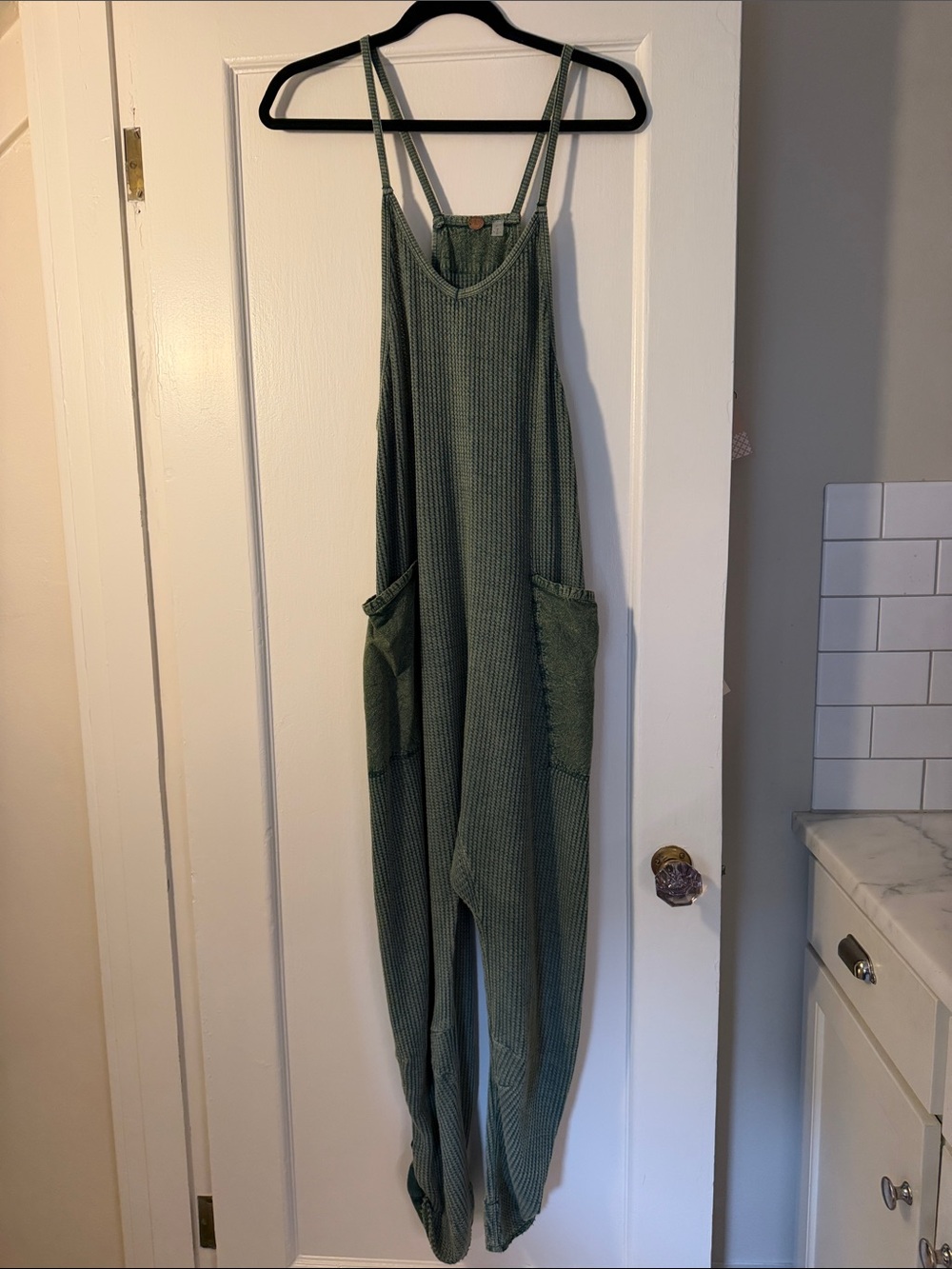 Free People FP Movement Hot Shot Onesie Jumpsuit Olive Green Waffle Knit Size S
